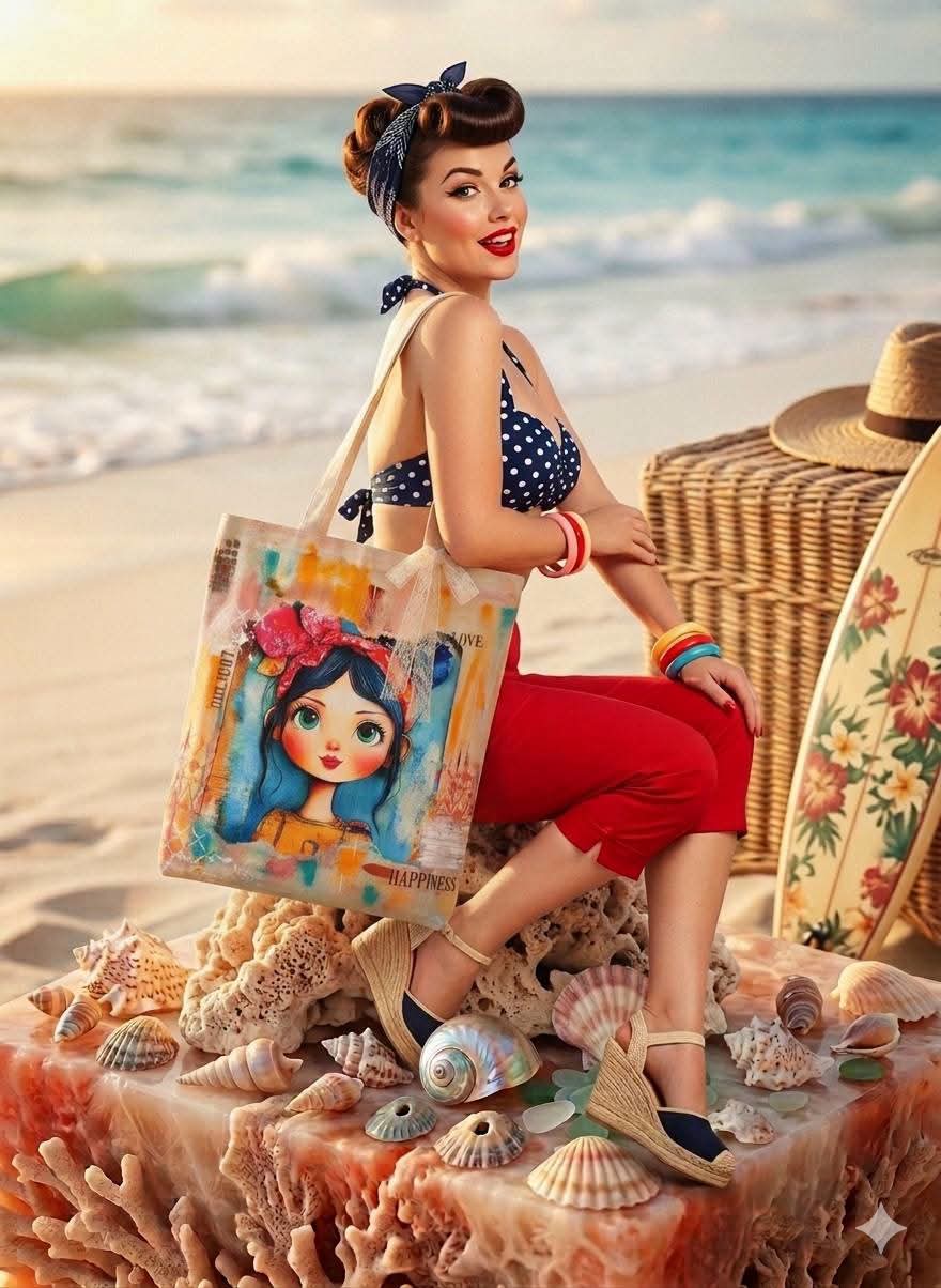 Boneca artesanal em cenário de praia
